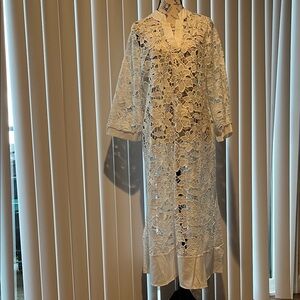 Elegant White Lace Robe, floral lace pullover , full length cover up,unlined.